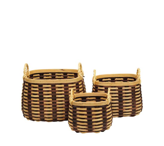 Basket oval chip wood with handle 38x28x26cm - Brown