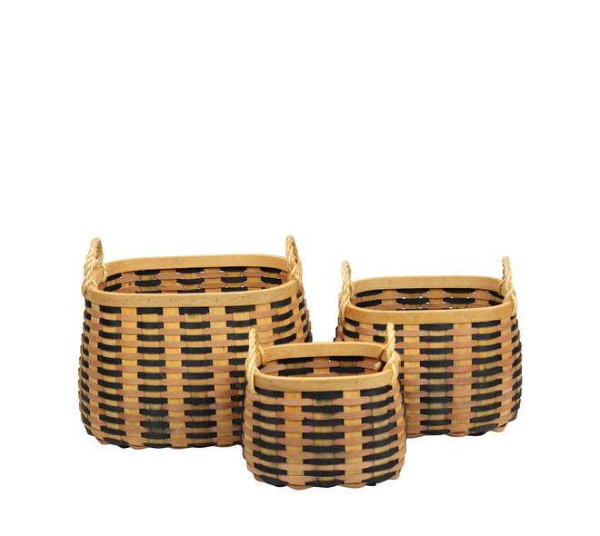 Basket oval chip wood with handle 38x28x26cm S/3