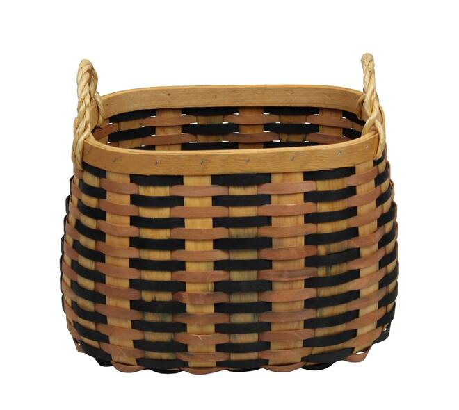 Basket oval chip wood with handle 38x28x26cm S/3