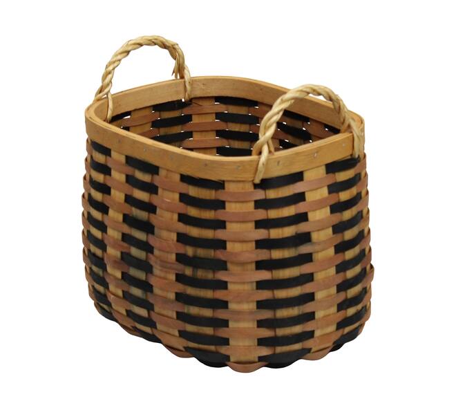 Basket oval chip wood with handle 38x28x26cm S/3