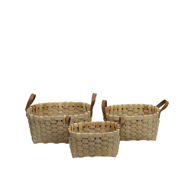 Basket rectangular chip wood 36x28x18cm - Cream