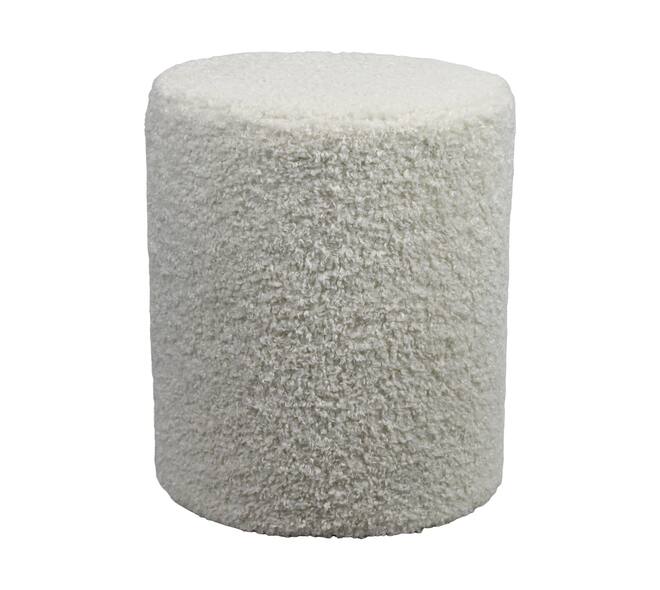 Pouf round poplar wood teddy fabric 38x38x48cm - White