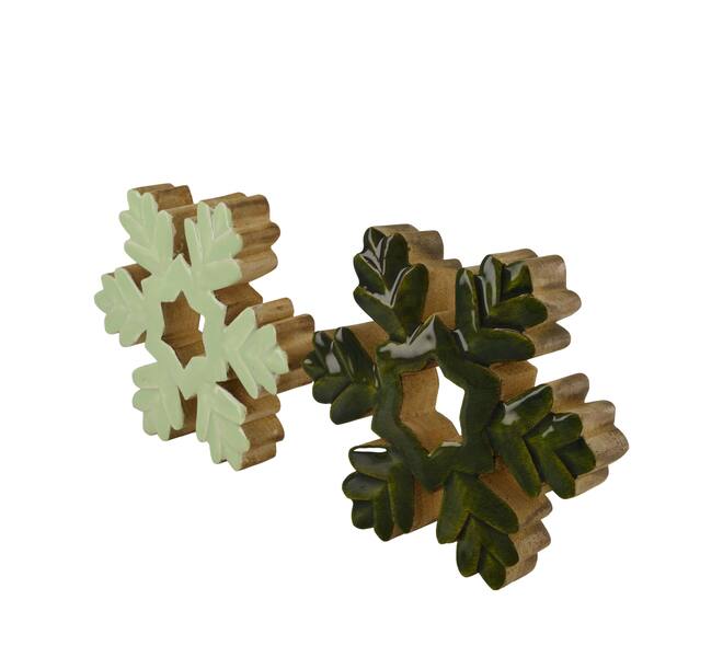 Statue snowflake mango wood 22x3.5x22cm  - Green