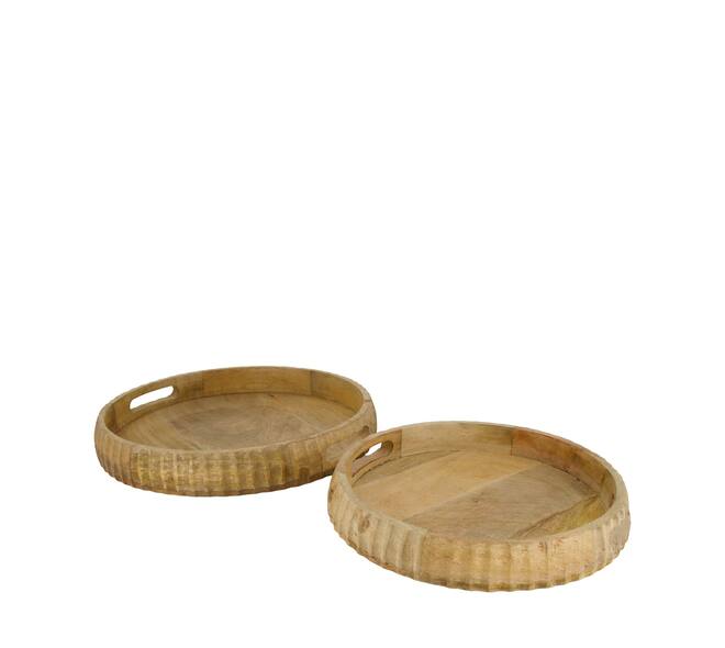 Tray round mango wood with handle 38x38x5.5cm  - Natural