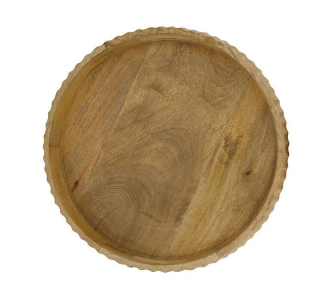 Tray round mango wood with handle 38x38x5.5cm  - Natural