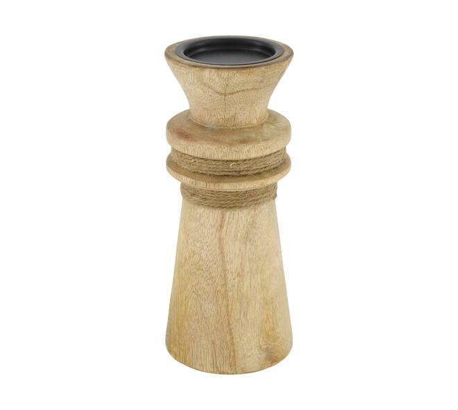Pillar candle holder round mango wood 9.5x9.5x23cm - Natural