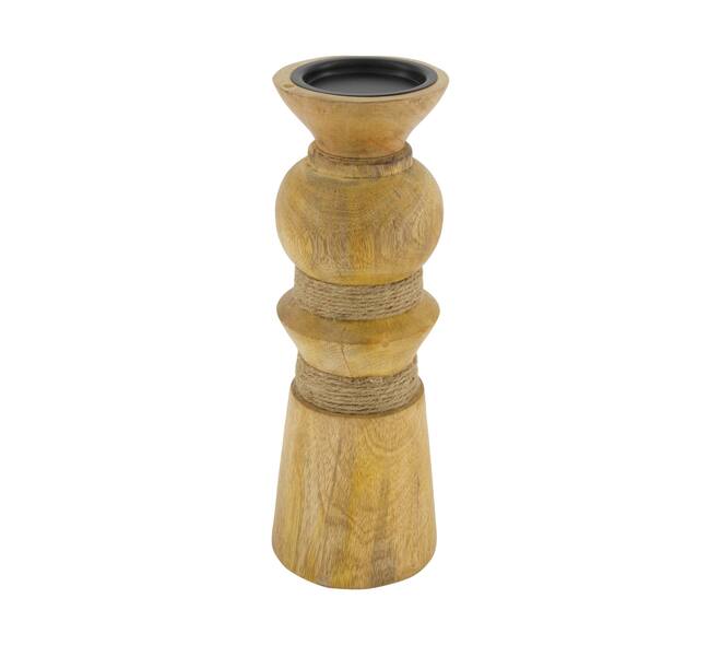 Pillar candle holder round mango wood 9.5x9.5x28cm