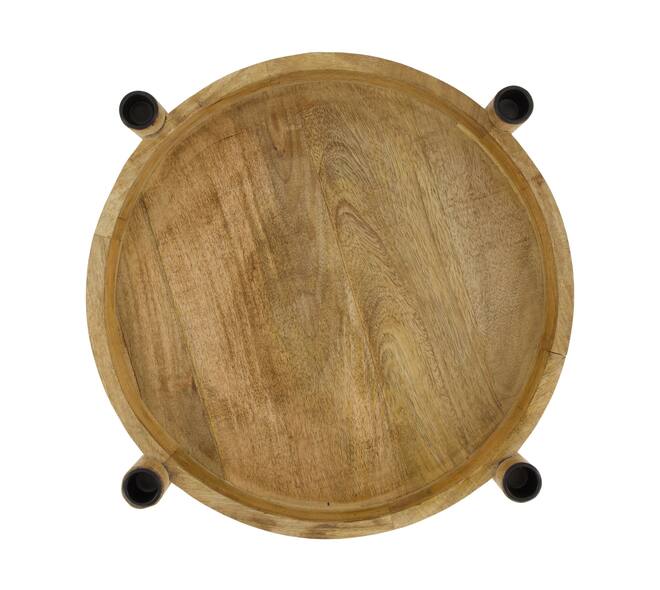 Tray round mango wood with candle holders 38x43x10cm - Natural
