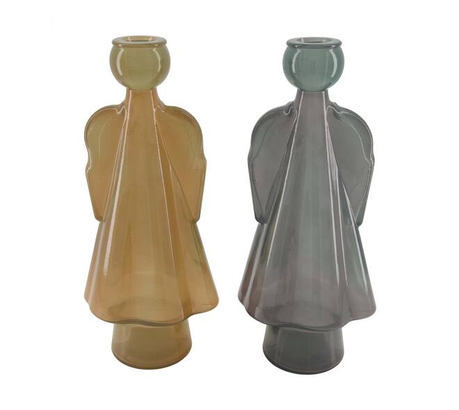 Dinnercandle holder angel recycled glass 15x12x34cm  - Grey