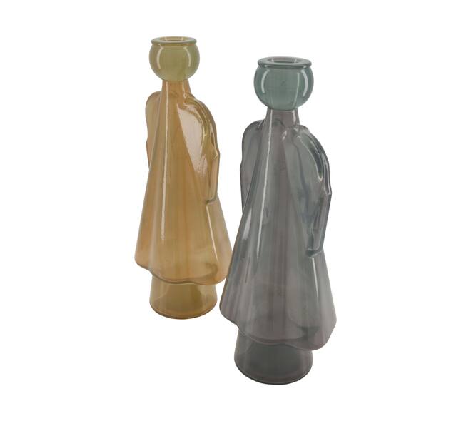 Dinnercandle holder angel recycled glass 15x12x34cm  - Grey