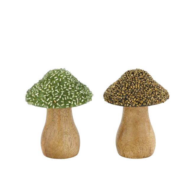 Mushroom with beads mango wood 5.5x5.5x8cm C/2