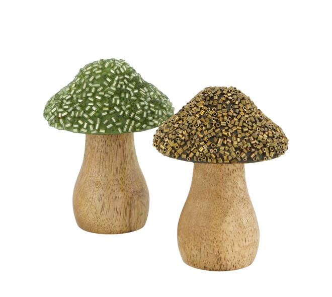 Mushroom with beads mango wood 5.5x5.5x8cm C/2