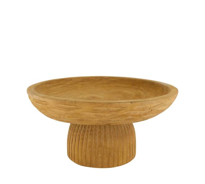 Bowl round engraved paulownia wood on feet 38x38x18cm - Brown