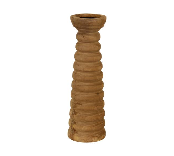 Pillar candle holder paulownia wood with metal cup 12x12x38cm - Brown