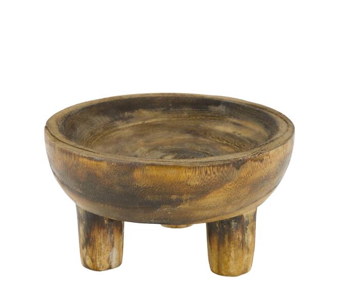 Bowl round paulownia wood on feet 18x18x10cm - Brown
