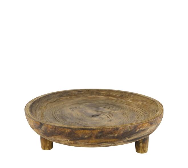 Bowl round paulownia wood on feet 38x38x10cm - Brown