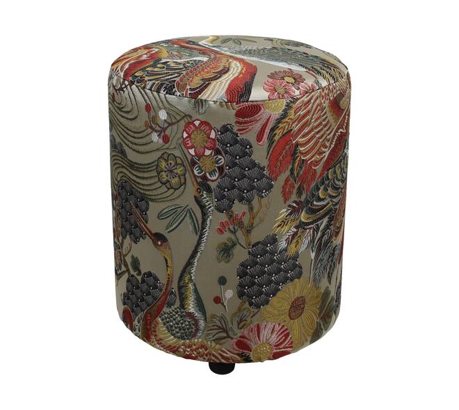 Pouf round poplar wood fabric with print 38x38x48cm - Multi