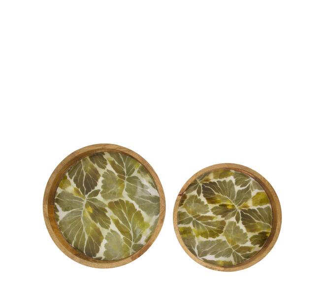 Tray round mango wood with print 38x38x5.5cm  - Natural