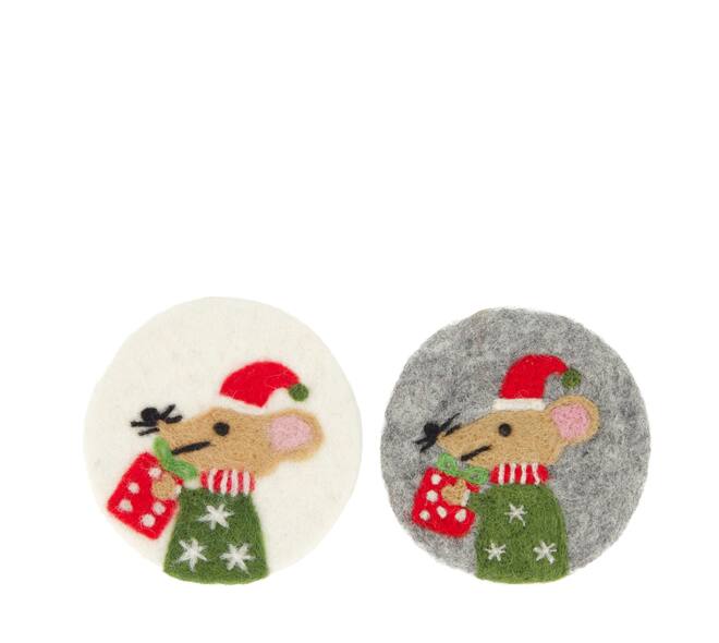 Coaster round mouse wool 10x10x2cm 4pc C/2
