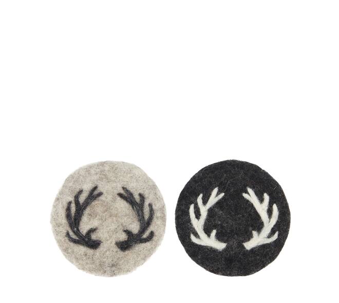 Coaster round reindeer wool 10x10x2cm 4pc C/2