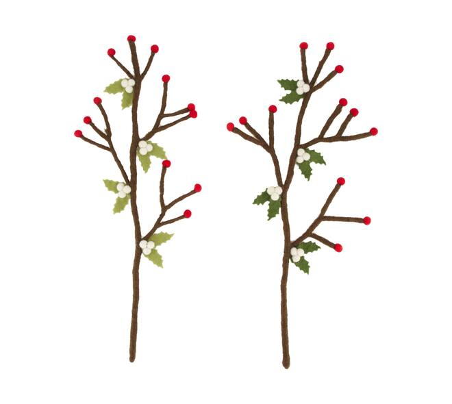 Branch berry wool 18x2x54cm  - Multi