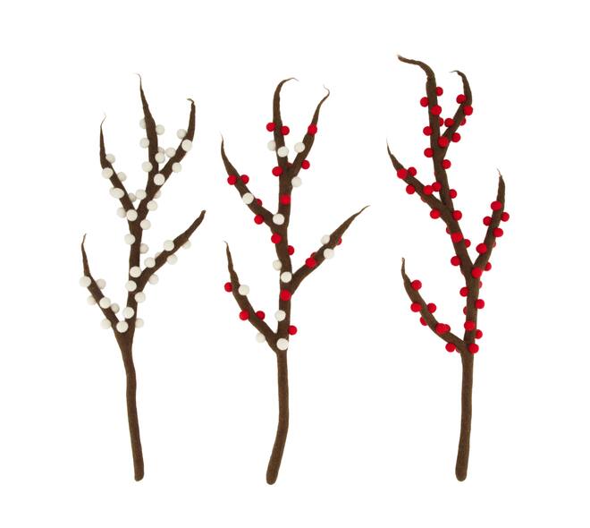 Branch berries wool 12x3x54cm  - Multi