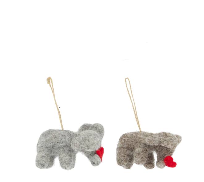 Hanger elephant with heart wool 8x4x6cm C/2