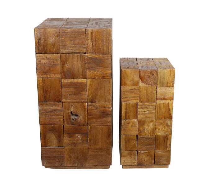 Side table square teak wood 38x38x78cm S/2