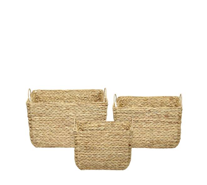 Basket rectangular waterhyacinth with handle 58x38x43cm - Natural