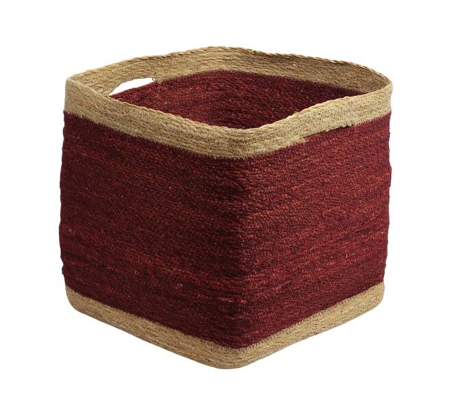 Basket square seagrass with handle 38x38x38cm S3 - Red