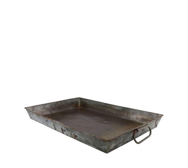 Tray rectangular metal with handle 53x40x5cm - Grey