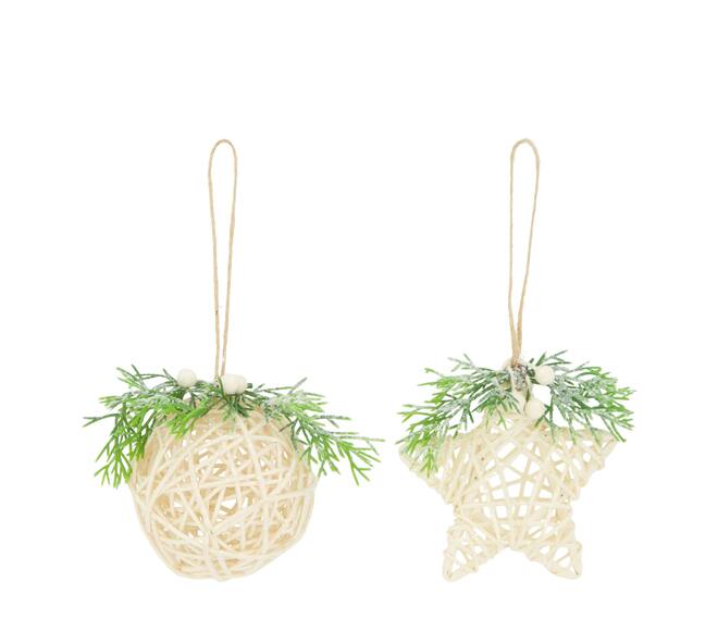 Hanger ball and star rattan 8x8x10cm A/2