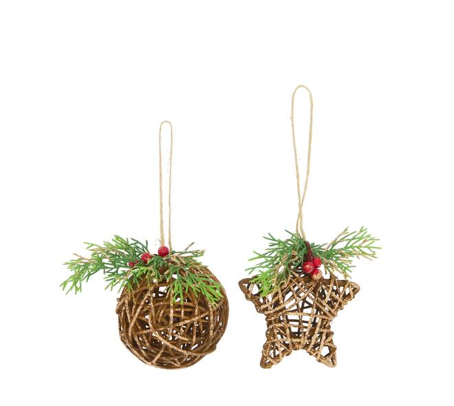Hanger ball and star rattan 8x8x10cm  - Brown