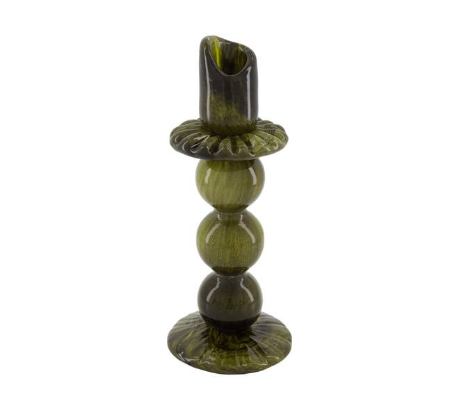 Dinnercandle holder glass 10.5x10.5x26.5cm - Green