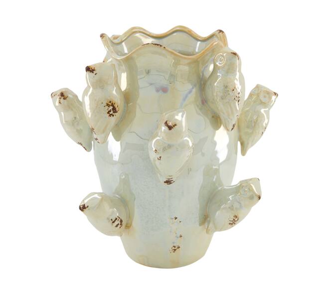 Vase with owl ceramic 29.5x29.5x30.5cm