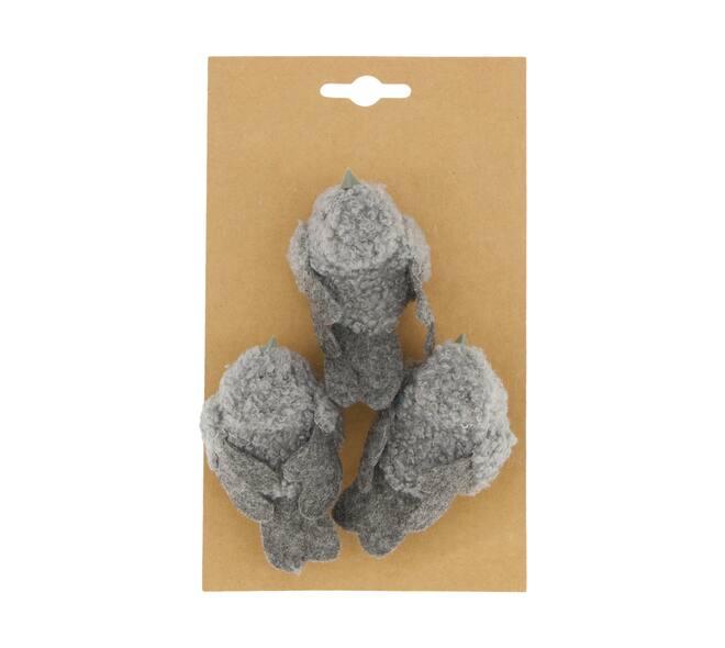Bird fabric 8.5x5x4cm 3pc - Grey