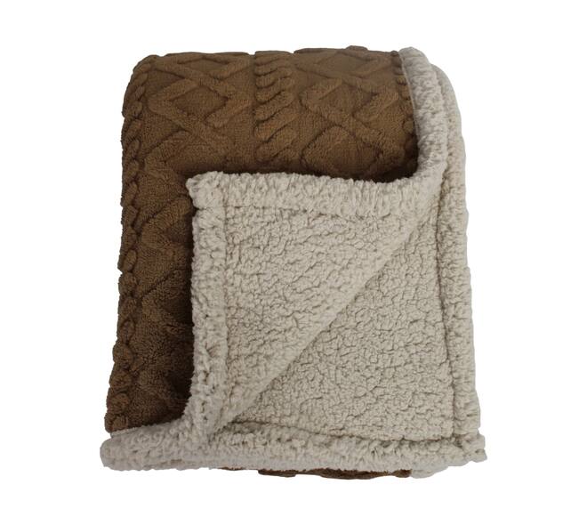 Plaid rectangular faux fur polyester 170x130x2cm - Brown