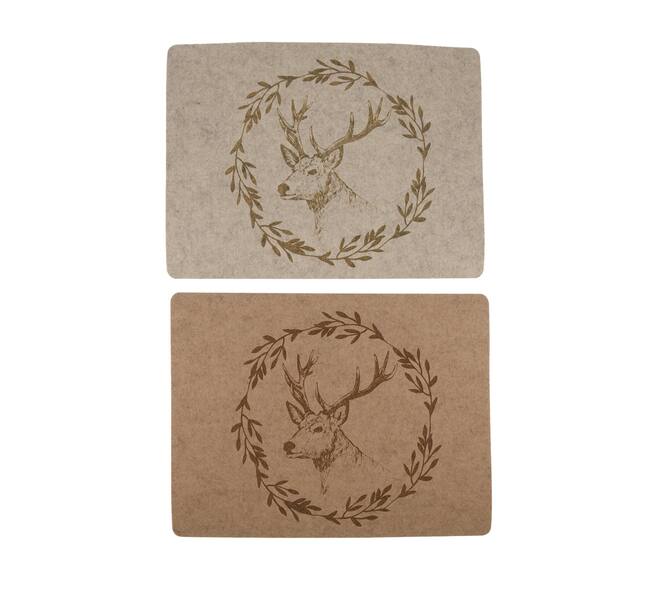 Placemat rectangular with reindeer felt 38x28x0.3cm C/2