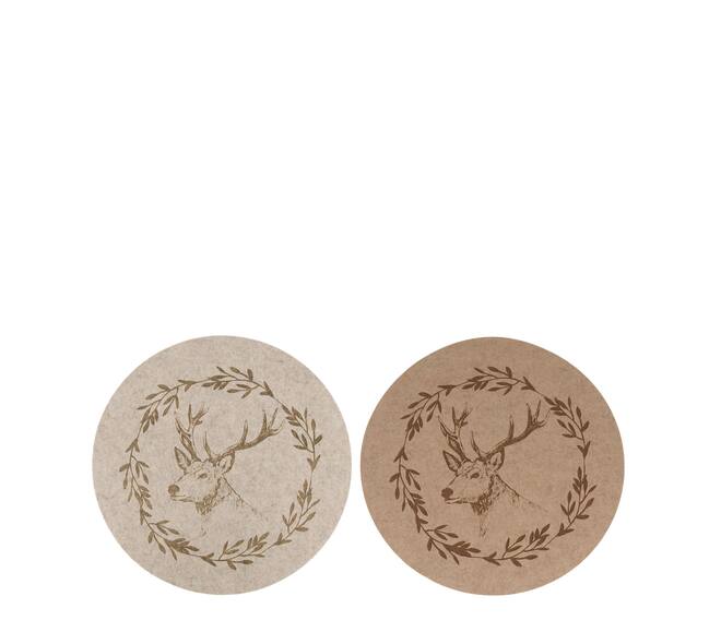 Placemat round with reindeer felt 38x38x0.3cm C/2