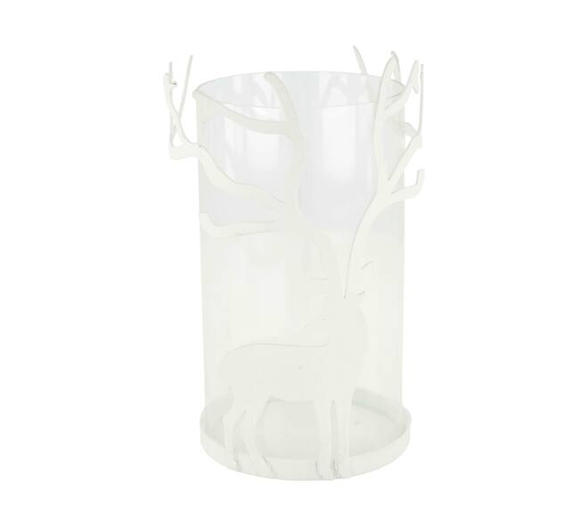Tealight holder deer metal 12x12x19.5cm - White
