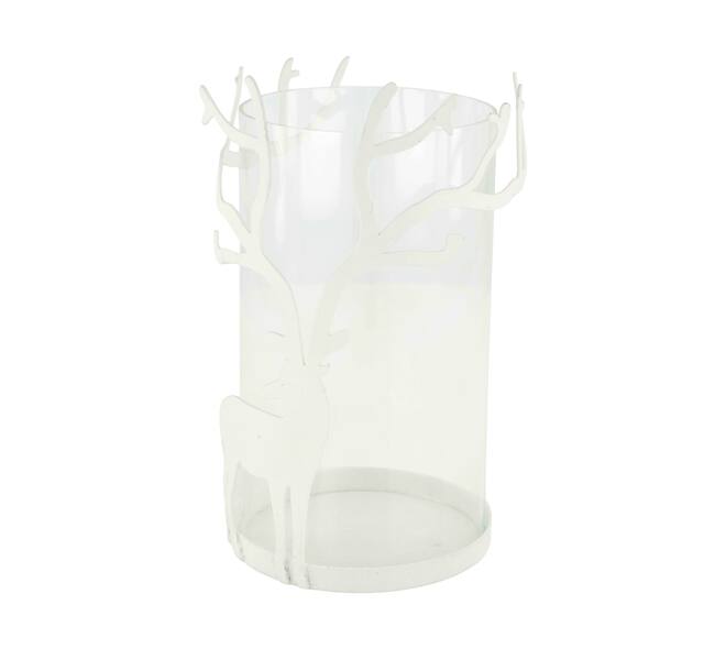 Tealight holder deer metal 12x12x19.5cm - White