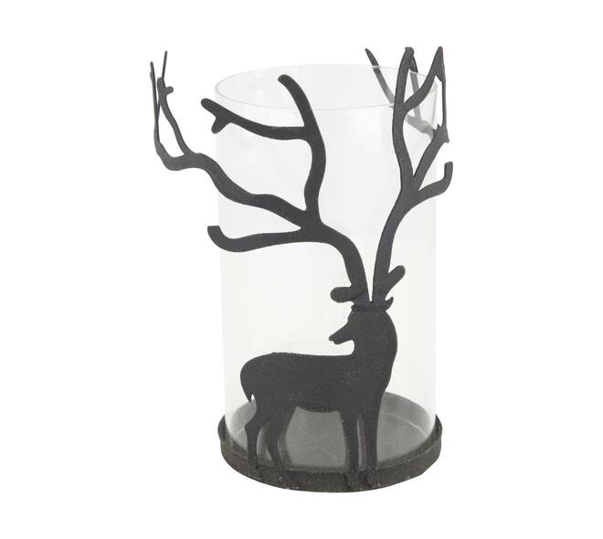 Tealight holder deer metal 12x12x19.5cm - Black