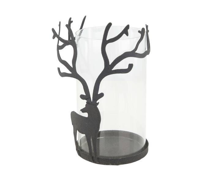 Tealight holder deer metal 12x12x19.5cm - Black