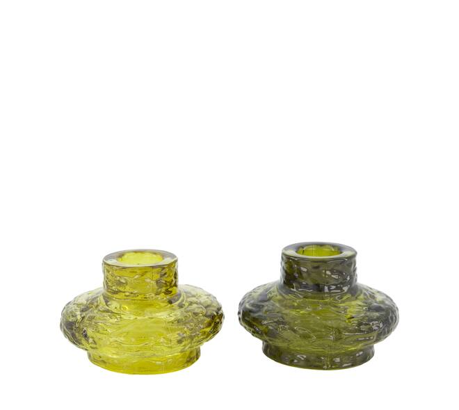 Dinnercandle holder glass 9x9x5.5cm  - Green