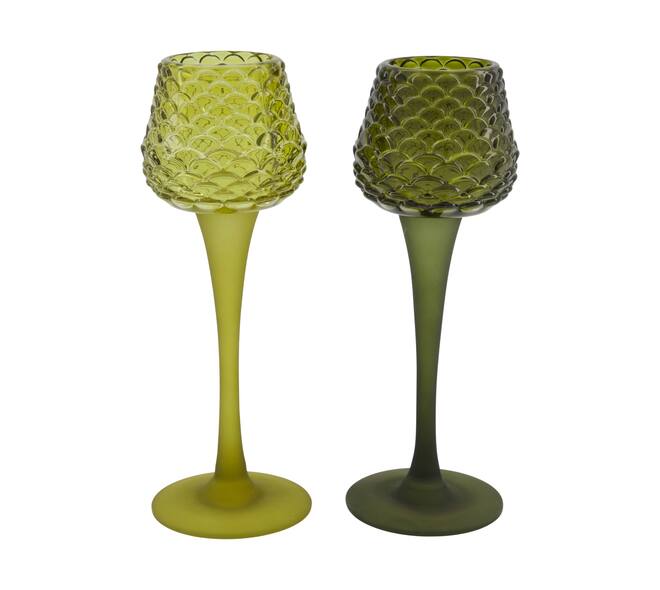 Tealight holder glass 7.5x7.5x22cm  - Green