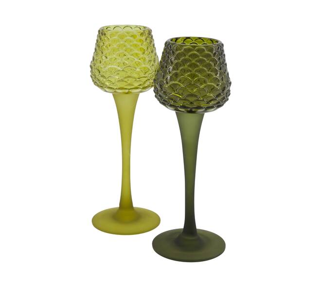 Tealight holder glass 7.5x7.5x22cm  - Green