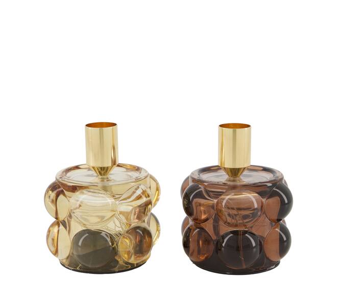 Dinnercandle holder with led glass 8.5x8.5x10.5cm  - Brown