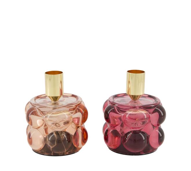 Dinnercandle holder with led glass 8.5x8.5x10.5cm  - Pink