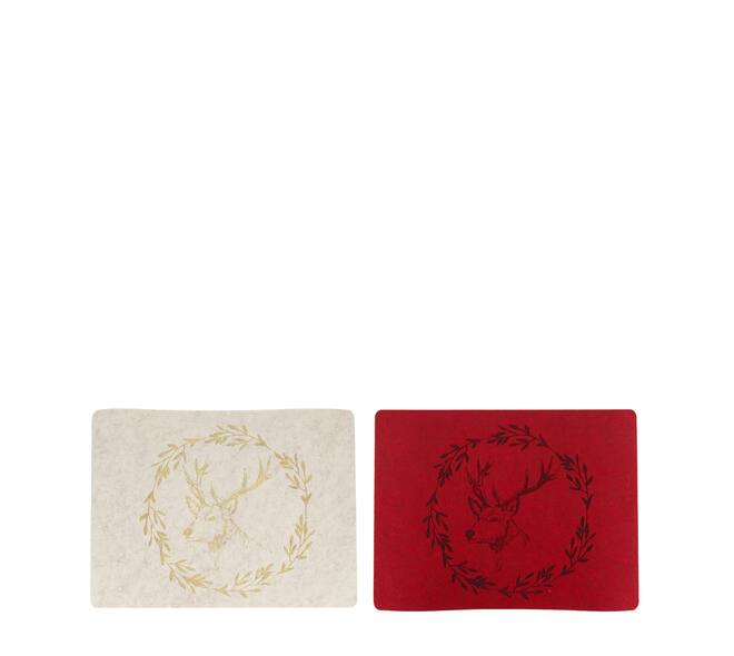 Placemat rectangular with reindeer felt 38x28x0.3cm C/2