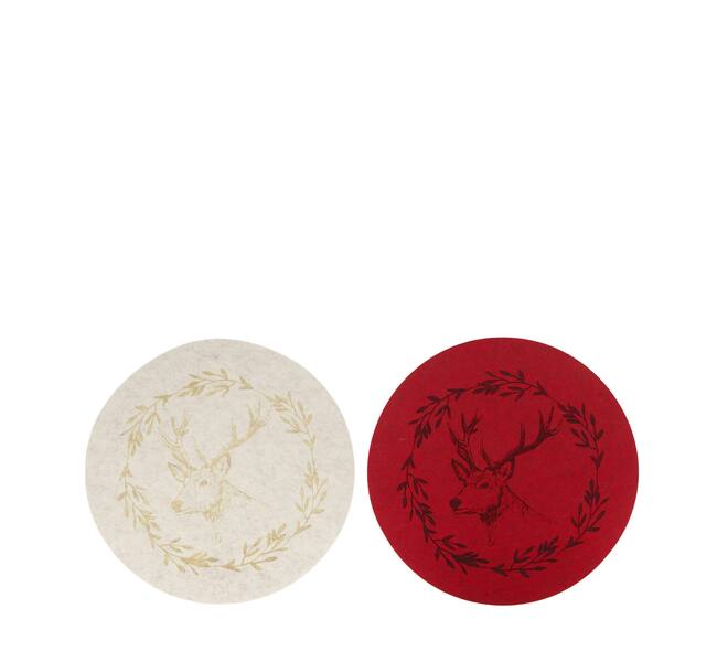 Placemat round with reindeer felt 38x38x0.3cm C/2
